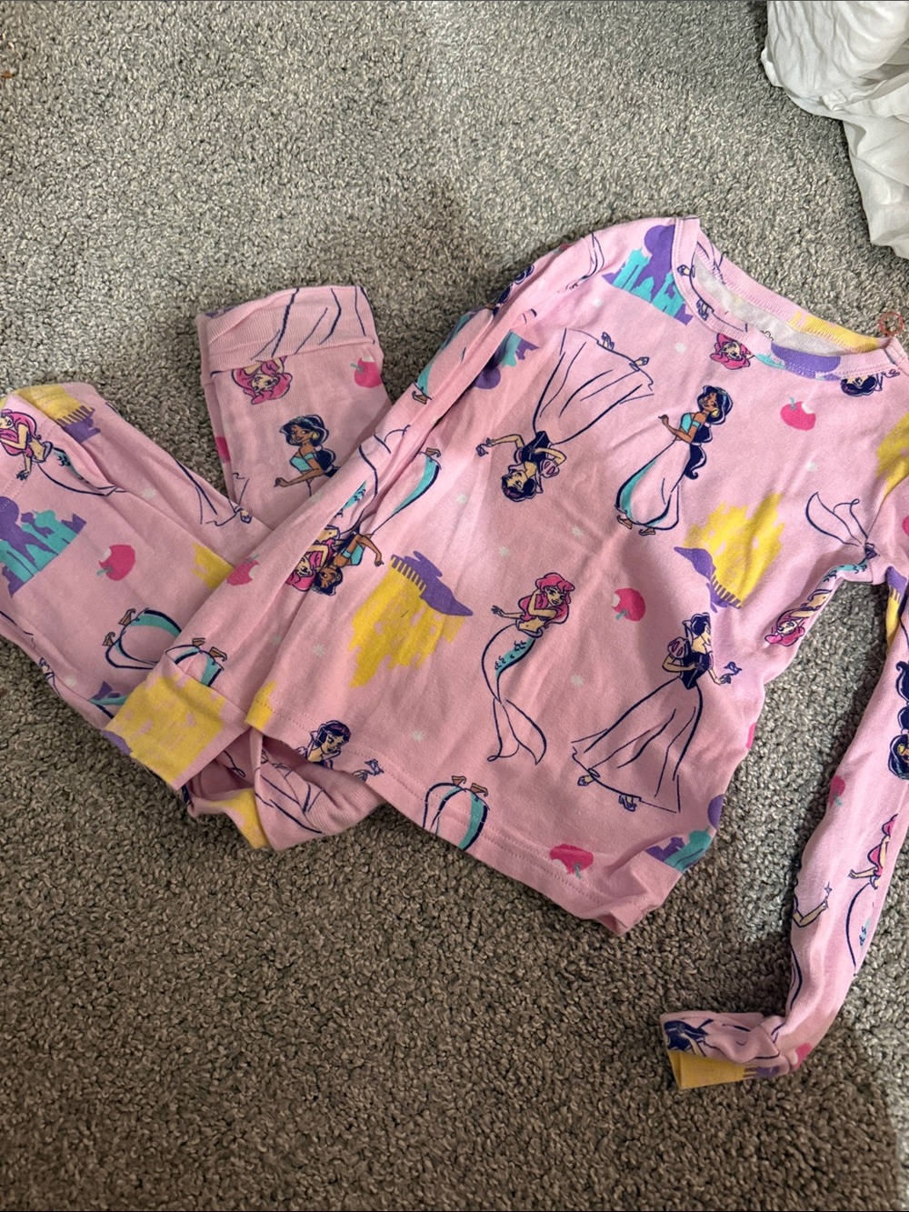 Disney Pink Princess Character Pajama Set with Yellow Accents